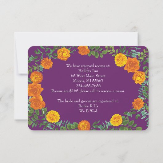 オレンジ & パープル スモモ 牡丹 ローズ 情報 招待状 (正面)