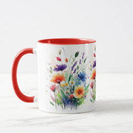 オレンジ パープル レッド ブルー 水彩画の野生の花 マグカップ