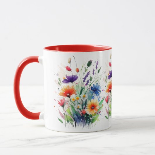 オレンジ パープル レッド ブルー 水彩画の野生の花 マグカップ (左)