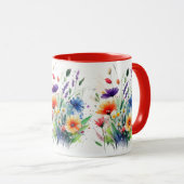 オレンジ パープル レッド ブルー 水彩画の野生の花 マグカップ (正面右)