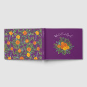 オレンジ & パープル 梅の花 牡丹 & バラの花 フラワー ウェディング ゲストブック (全面)