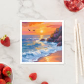 オレンジ・ビーチ・サンセット | 海岸の絵画 スタンダードカクテルナプキン (インサイチュ)
