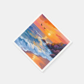オレンジ・ビーチ・サンセット | 海岸の絵画 スタンダードカクテルナプキン (角)