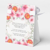 オレンジ・ピンクの水彩花のベビーシャワー フェイバーボックス (裏面サイド)