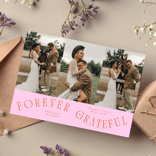 オレンジ+ピンクの結婚式マルチフォトカード Forever Grateful サンキューカード