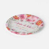 オレンジ・ピンクの花のフィエスタ スペイン風ベイビーシャワー ペーパープレート (アングル)