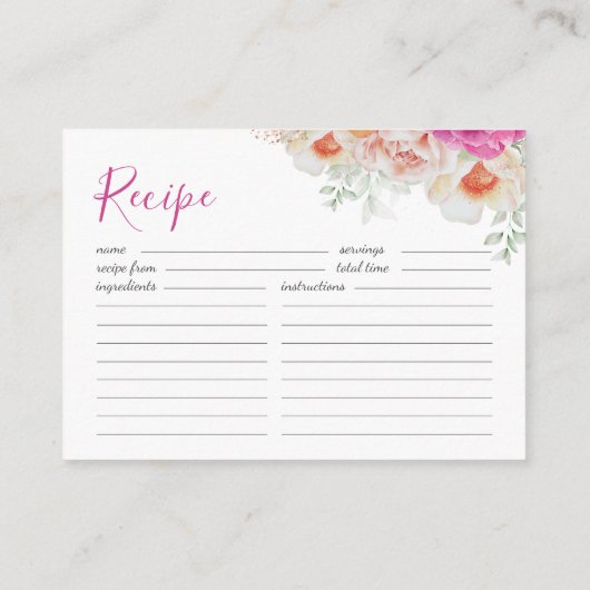 オレンジ＆ピンクの花のブライズシャワー レシピリクエスト エンクロージャーカード (裏面)