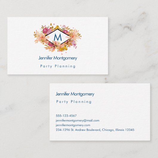 オレンジ & ピンクの花束(ダイヤモンドフレーム付き) 名刺 (正面/裏面)