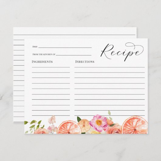 オレンジ ピンクの花 ブライダルシャワー レシピカード エンクロージャーカード (正面/裏面)