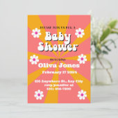 オレンジ&ピンクグルービーレトロベビーシャワー招待状 招待状 (スタンド正面)
