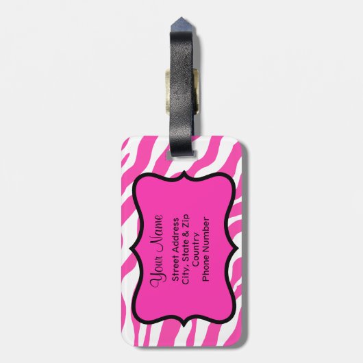 オレンジ&ピンクゼブラ&チータパーソナライズされたー ラゲッジタグ (裏面縦)