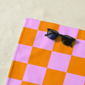 オレンジ+ピンクチェック市松模様にボードパターン ビーチタオル (インサイチュ)