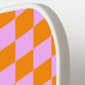 オレンジ+ピンクチェック市松模様にボードパターン ピックルボールラケット (左詳細)