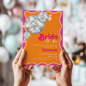 オレンジ&ピンクディスコブライダルシャワー招待 招待状