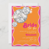 オレンジ&ピンクディスコブライダルシャワー招待 招待状 (正面)