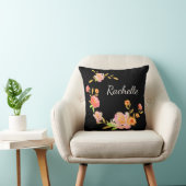 オレンジ&ピンクフローラカスタムモノグラム枕 クッション (椅子)