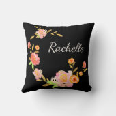 オレンジ&ピンクフローラカスタムモノグラム枕 クッション (裏面)