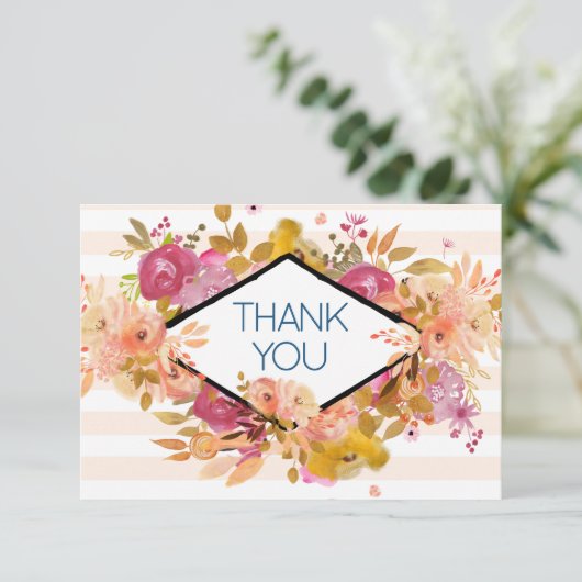 オレンジ&ピンクフローラブーケパーティーありがとう サンキューカード (スタンド正面)