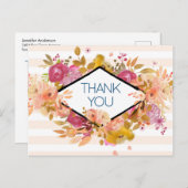 オレンジ&ピンクフローラブーケパーティーありがとう ポストカード (正面/裏面)