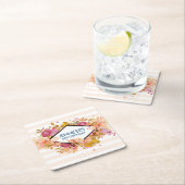 オレンジ&ピンクフローラブーケパーティー スクエアペーパーコースター (インサイチュ)