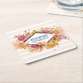 オレンジ&ピンクフローラブーケパーティー スクエアペーパーコースター (アングル)