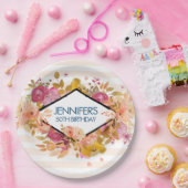 オレンジ&ピンクフローラブーケ誕生日 ペーパープレート (パーティー)