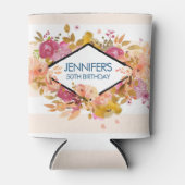 オレンジ&ピンクフローラブーケ誕生日 缶クーラー (正面)