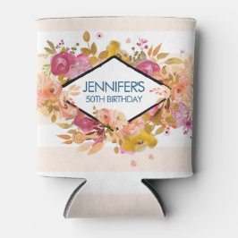 オレンジ&ピンクフローラブーケ誕生日 缶クーラー