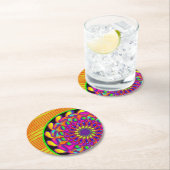 オレンジ&ピンクマンダラパーティー ラウンドペーパーコースター (インサイチュ)