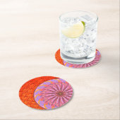 オレンジ&ピンクマンダラ紙コースター ラウンドペーパーコースター (インサイチュ)
