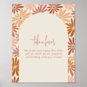 オレンジ&ピンクレトロフローラGroovyベビー好意サイン ポスター (正面)