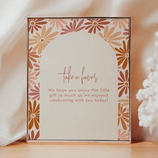 オレンジ&ピンクレトロフローラGroovyベビー好意サイン ポスター