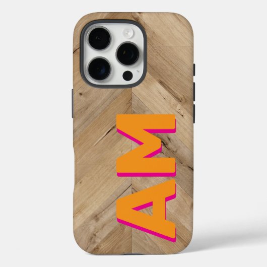 オレンジ+ピンク影モノグラムのレトロな木目調 Case-Mate iPhoneケース (裏面)