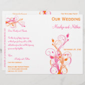 オレンジ、ピンク、および白のフローラ結婚式 プログラム (正面/裏面)