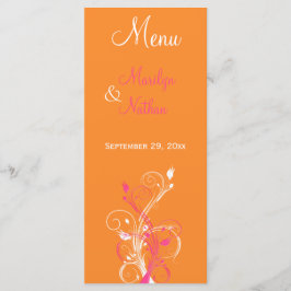 オレンジ、ピンク、および白のフローラ・メニュー・カード メニュー