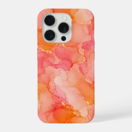 オレンジ ピンク アルコールインク パターン iPhone 15 PROケース