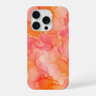 オレンジ ピンク アルコールインク パターン iPhone 15 PROケース