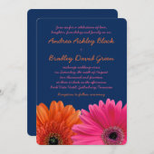 オレンジ ピンク ゲルバ デイジー ネイビー 結婚式招待状 招待状 (正面/裏面)