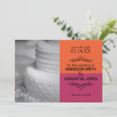 オレンジ＆ピンク　セーブ・ザ・デート　結婚発表 招待状 (スタンド正面)