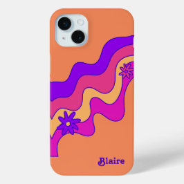 オレンジ・ピンク・パープルのレトロなカラフルデザイン iPhone 15 MINIケース