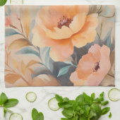 オレンジ ピンク フラワーズ 水彩画の花 エレガント キッチンタオル (折り畳み)