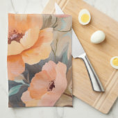 オレンジ ピンク フラワーズ 水彩画の花 エレガント キッチンタオル (四つ折り)