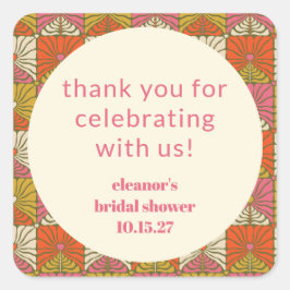 オレンジ ピンク フラワーブライダルシャワー カスタム サンクス スクエアシール