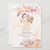 オレンジ ピンク フラワーリー フォト 洗礼 招待状 (正面)