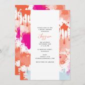 オレンジ ピンク ブルー アブストラクト モダン ブライダル シャワー 招待状 (正面/裏面)