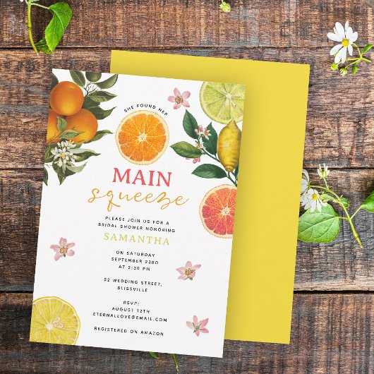 オレンジ ピンク メイン スクイーズ ブライダル シャワー ブランチ 招待状
