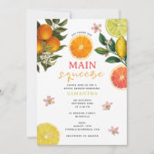 オレンジ ピンク メイン スクイーズ ブライダル シャワー ブランチ 招待状 (正面)