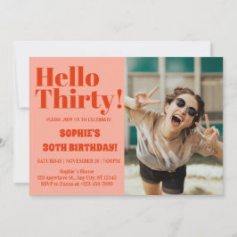 オレンジ ピンク モダン 30歳の誕生日 おしゃれなタイポグラフィ 招待状