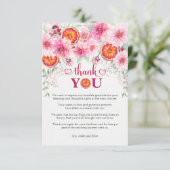 オレンジ ピンク 水彩 花 赤ちゃん歓迎会 サンキューカード (スタンド正面)