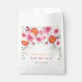 オレンジ ピンク 水彩 花 赤ちゃん歓迎会 フェイバーバッグ (正面)